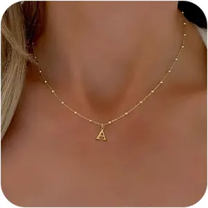 Waterproof Initial Necklaces for Women, Dainty A-Z Pendant Letter Charm Necklace Personalized Name Necklaces for Women Trendy Jewelry Gift