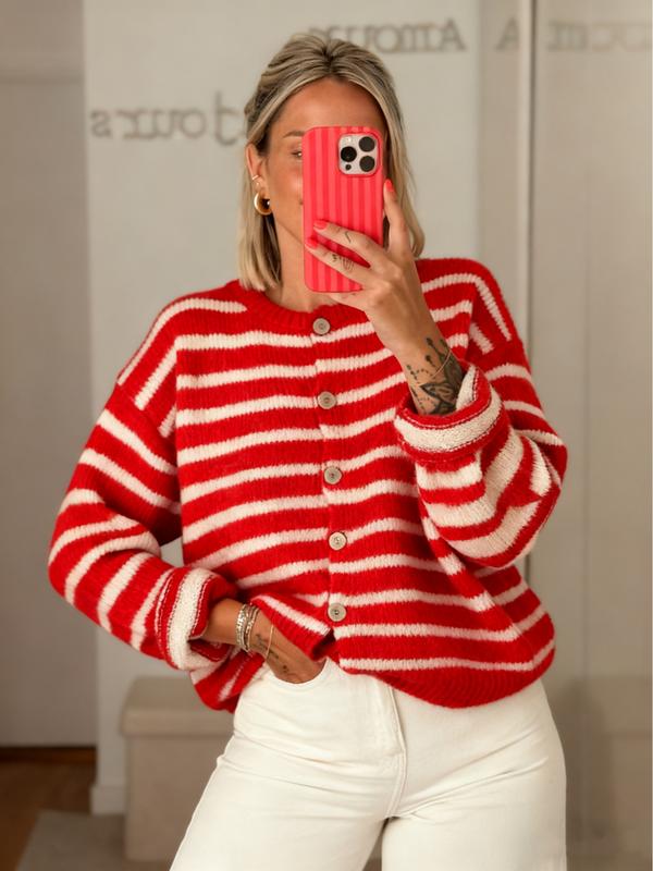 Women's Vintage Striped Cardigan Knitwear, Casual Daily Wear, Perfect for Dates & Shopping, Ideal for Spring/Autumn/Winter Seasons