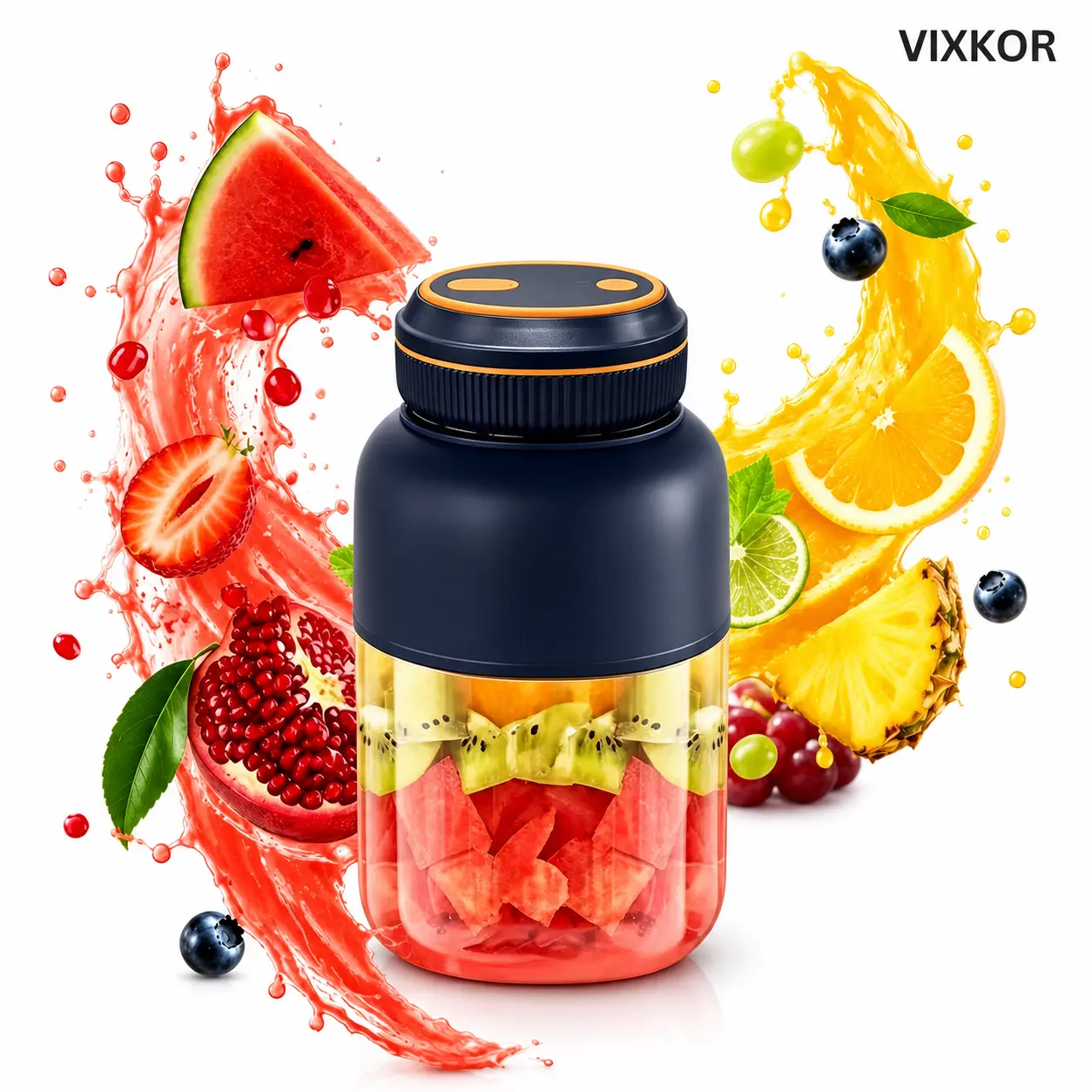 VIXKOR--Portable USB Rechargeable Mini Juicer Blender Cup Summer Essential Fruit Smoothie Juice Maker, Random Color Delivery, Kindly Tighten The Juicer Cup Completely Before Using