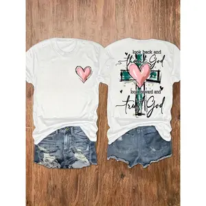 Women'S Round Neck Printed White T-Shirt, Suitable For Holidays, Travel, Beach Parties, Family Gatherings, A Must-Have For Gifts, And For Attending Events!Local Warehouse, 100% Pure Cotton