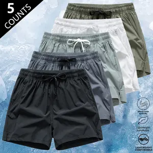 5-Pack Men’s Summer Ice Silk Lightweight Shorts, Slightly Stretchable, Quick Dry, Drawstring Tie, Zipper Pockets