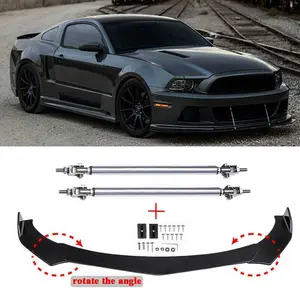 2000-2021 Ford Mustang Front Bumper Lip Splitter Spoiler + Strut Rods Set JQ |     Black |     Painted |     Plastic |     Performance |     Custom Fit |     Screws