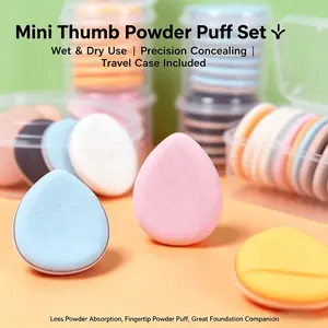 6 Pack Blue Mini Thumb Powder Puff Set Wet Dry Use Precision Concealer Puff with Travel Case