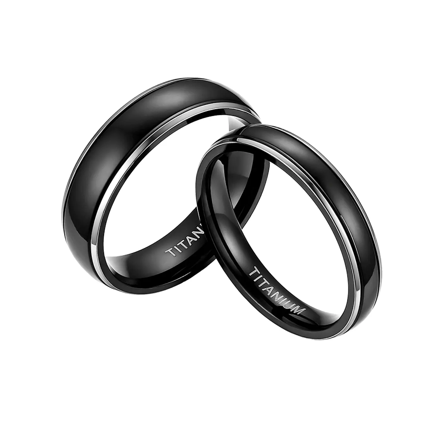 OIDEA 4mm Mirror-Black Shine Hypoallergenic Ring, Crafted from Pure Titanium, Unisex Minimalist Comfort Fit Stackable Band, Lightweight Wear, Velvet Gift Pouch, Anniversary Engagement Ring for Couples