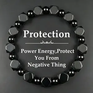 Protection Bracelet for Dad, Hematite & Obsidian Stones Beaded for Grounding, Energy Healing Bracelets for Men Minimalist Stone Jewelry Gifts, Father's Day Gift for Him