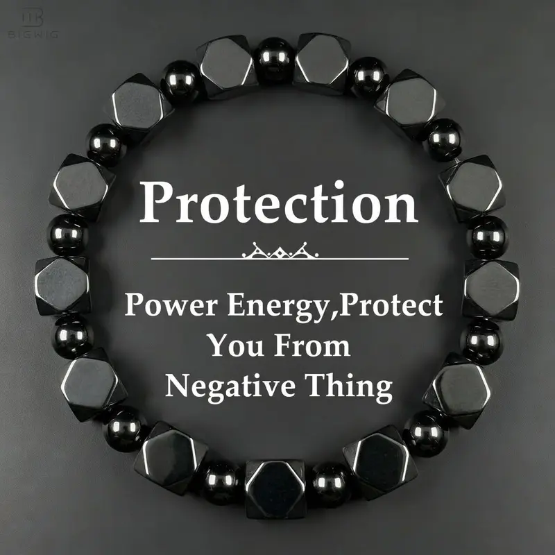 Protection Bracelet for Dad, Hematite Stones Beaded for Grounding, Energy Healing Bracelets for Men Minimalist Stone Jewelry Gifts, Father's Day Gift for Him