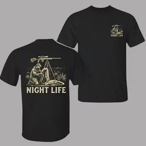 180g[100%cotton]Night Life Hunting T-Shirt, Predator Hunter Graphic Tee for Men, Coyote Hunting Outfit, Outdoor Lifestyle Shirt, Gift Idea