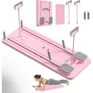yoga   Reformer Set, Multi-Purpose Foldable  Reformer  for Home, 5 in 1  Sliding  (Pink) Multifunctional Pilates Fitness Board