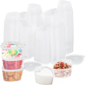 100 Pcs 1.5 oz Heart Shaped Jello Shot Cups, Plastic Heart Shaped Condiment Containers, Hearts Portion Cups for Sauce Souffle