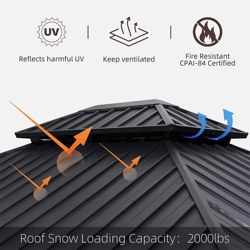 PURPLE LEAF 12' x 16' Patio Gazebo For Backyard | Hardtop Galvanized Steel Grey Frame With Upgrade Curtain