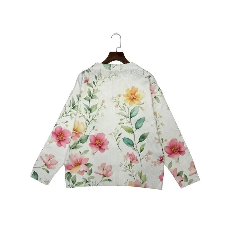 Women's 3D Printed Cardigan - Vibrant Flower Lightweight Long Sleeve Sweater, Round Neck Polyester Knitted with Button Fabric Knitted Casual Women's Top Knitted Women's 3D Printed Cardigan - Vibrant Flower Lightweight Long Sleeve Sweater, Round Neck Polyester Knitted with Button Fabric Knitted Casual Women's Top Knitted