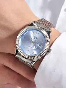 Men's Business Round Dial Analog Quartz Watch, Business Fashion Watches, Fashion Watch for Party, Daily Clothing Decor, Trendy All-match & Exquisite Watch for Birthday Gift with Box