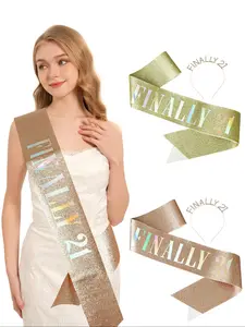 Glitter Birthday Queen Sash & Headband Set, Elegant Birthday Party Decoration for Women, Fashionable Wedding Accessories for Birthday Party
