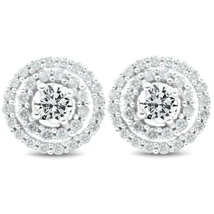 1Ct Diamond Double Halo Studs Screw Back Womens Earrings White Gold 10.2MM