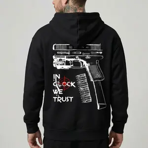 Men's In Glock We Trust graphic Graphic Hoodie - Cotton Blend Black Long Sleeve Pullover Regular Fit | Soft & Breathable Fabric, Durable Print, Everyday Comfort, Machine Washable, urban streetwear outdoor casual Printed Unisex Casual Hoodie