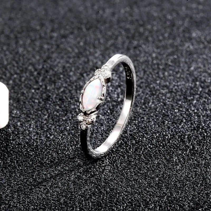 925 Sterling Silver Opal Ring – Delicate, Sparkling Opal Accent with Tiny Crystals, Timeless Elegance for Everyday Wear