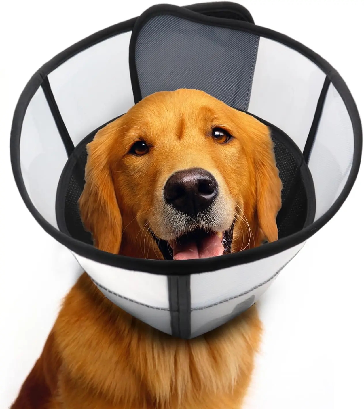 Soft Dog Cone for Large Medium Dogs After Surgery – Adjustable Transparent Recovery Collar, Breathable Elizabethan E-Collar for Wound Healing & Anti-Licking (XS, Black)