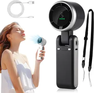 3-in-1 Head-Fold Handheld/Neck/Desk Portable Turbo Fan with LED Display, 3600mAh USB C Rechargeable 12H Runtime,13550 RPM 5 Speeds Adjustable Pocket Cooling Fans for Travel/Camping/Office/Makeup