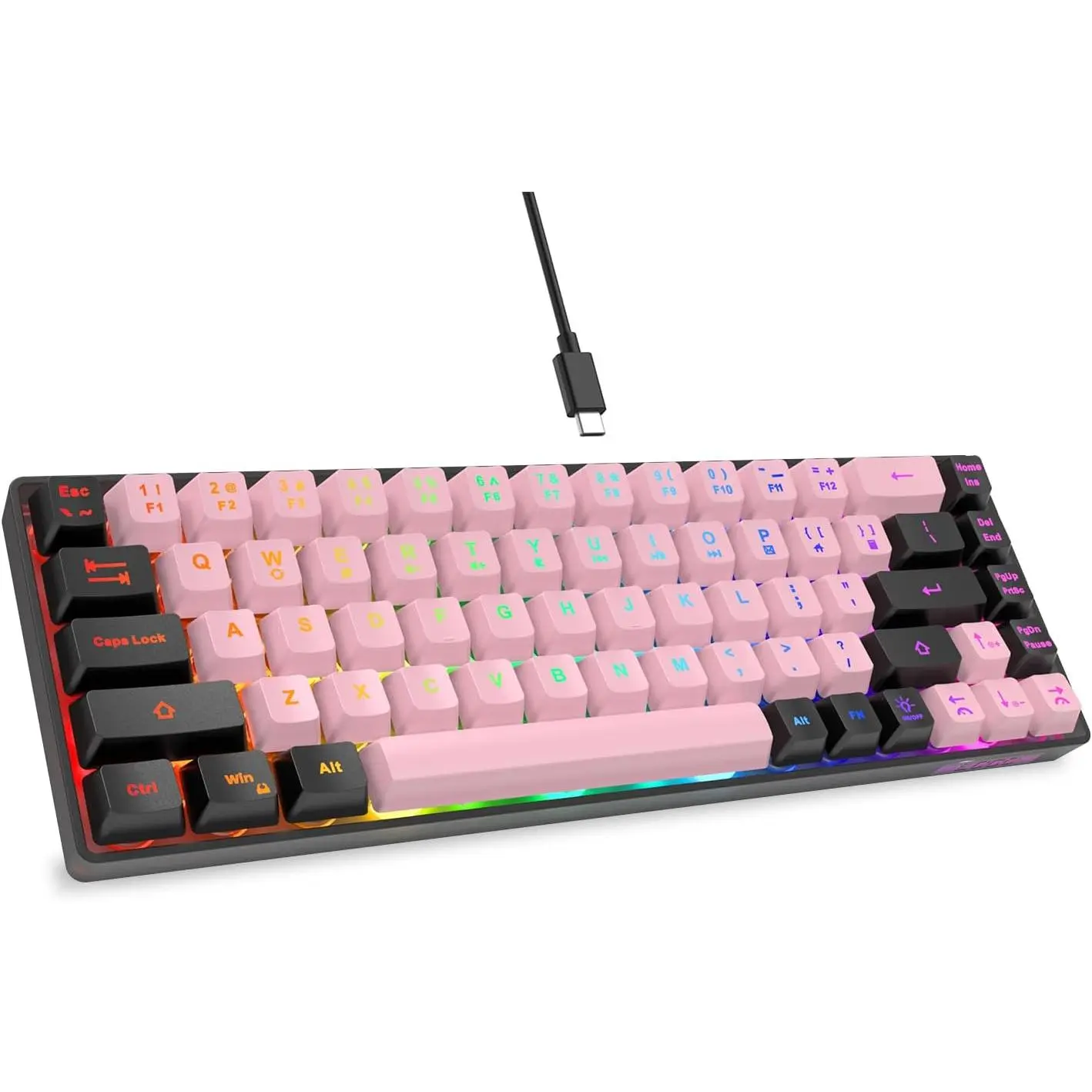 65% Wired Gaming Keyboard, LED Backlit, Ultra-Compact Anti-Ghosting No-Conflict 68  Membrane Gaming Wired Keyboard for PC Laptop Windows Gamer(-Black)