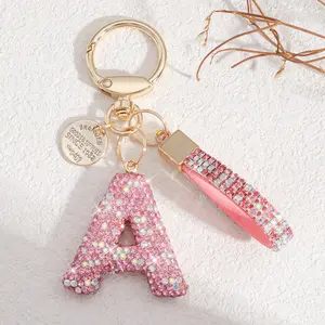 Inlaid Diamond English 26 Letter Keychain for Girls Shiny Backpack Car Key Ring Crystal