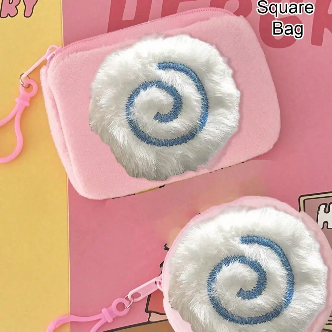 Cute Cartoon Fish Wallet, Soft Faux Fur, Square and Round Options, Perfect for Coins Cards Makeup, Fashion Accessory Keychain, Unique Fish Shape