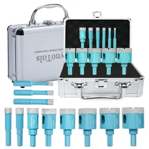 11pcs Dry Diamond Title Drill Bits Set, 6/8/10/12/14/ 20/25/28/32/35/38mm Drill Bits For Ceramic Tile Marble Porcelain With Trangle Shank Thread, Diamond Core Drill, Diamond Tile Bit Power Tool Cutting