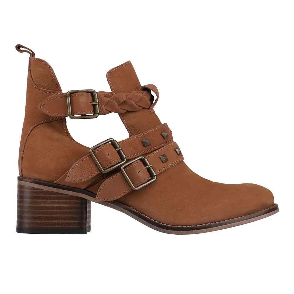 Diba True Womens West Valley Studded Braided Round Toe Pull On Casual Boots Ankle Mid Heel 2-3" - Brown