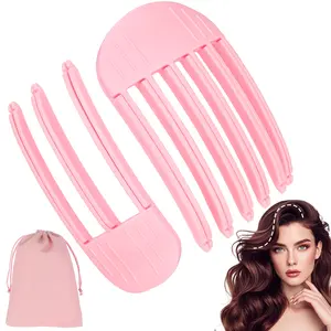 2Pcs Volumizing Hair Clips for Fluffy Bangs, Easy High Crown Volume Tool for Women, No Crease Hair Root Lifting Clips for a Natural Puffy Lazy and Seamless Hairstyle Without Damaging Hair （Pink)
