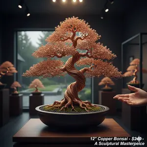 Everlasting Copper Bonsai - Twisted Metal Zen Tree, Unique Handcrafted Wire Art, Premium Copper, Zero Maintenance, Perfect Gift, 12" Sculptural Masterpiece