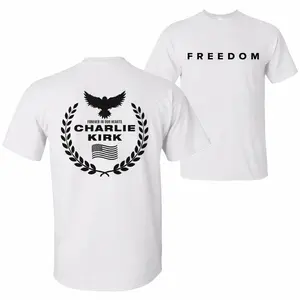 Freedom Charlie Kirk A True American Patriot Eagle Wreath “Forever in Our Hearts” Memorial T-Shirt, Charlie Kirk Shot Dead at Utah College Event Tee, 2 Sided Graphic Design Unisex Cotton T-shirt for Men for Women Menswear Womenswear