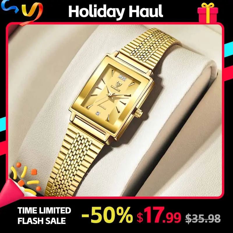 LIEBIG Women's Elegant Gold Rectangle Dial Quartz Watch - 3ATM (30m) Waterproof Steel Strap, Casual Analog Watch for Women, Stylish Fashion Accessory for Daily & Formal Wear, Watches For Women