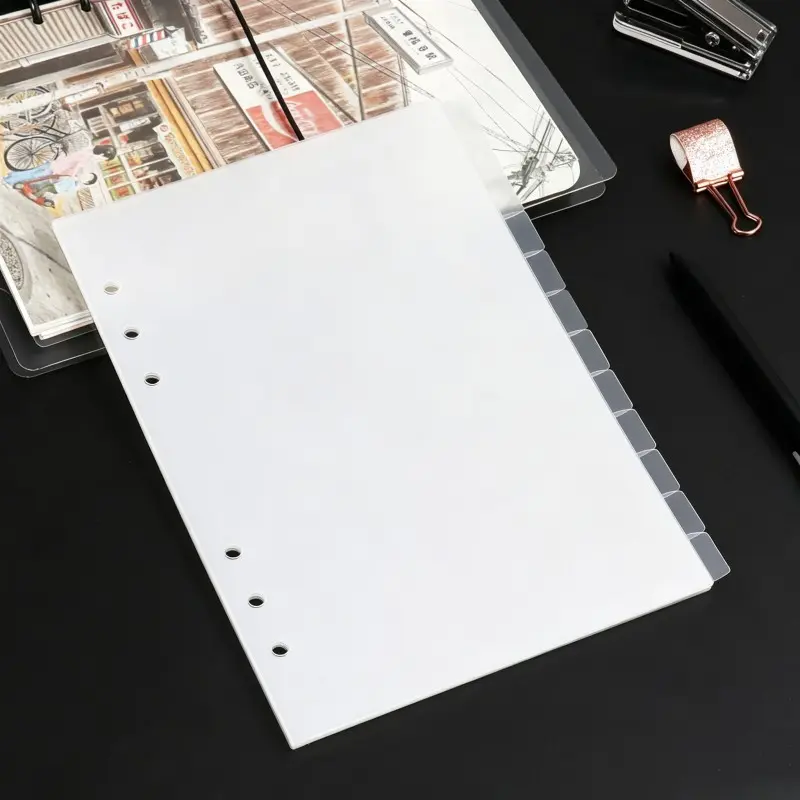 12-Piece A5 Six-Hole Index Dividers, Semi-Transparent Plastic Classification Cards, Essential Stationery for Notebooks, Planners, Journals, Office Accessories
