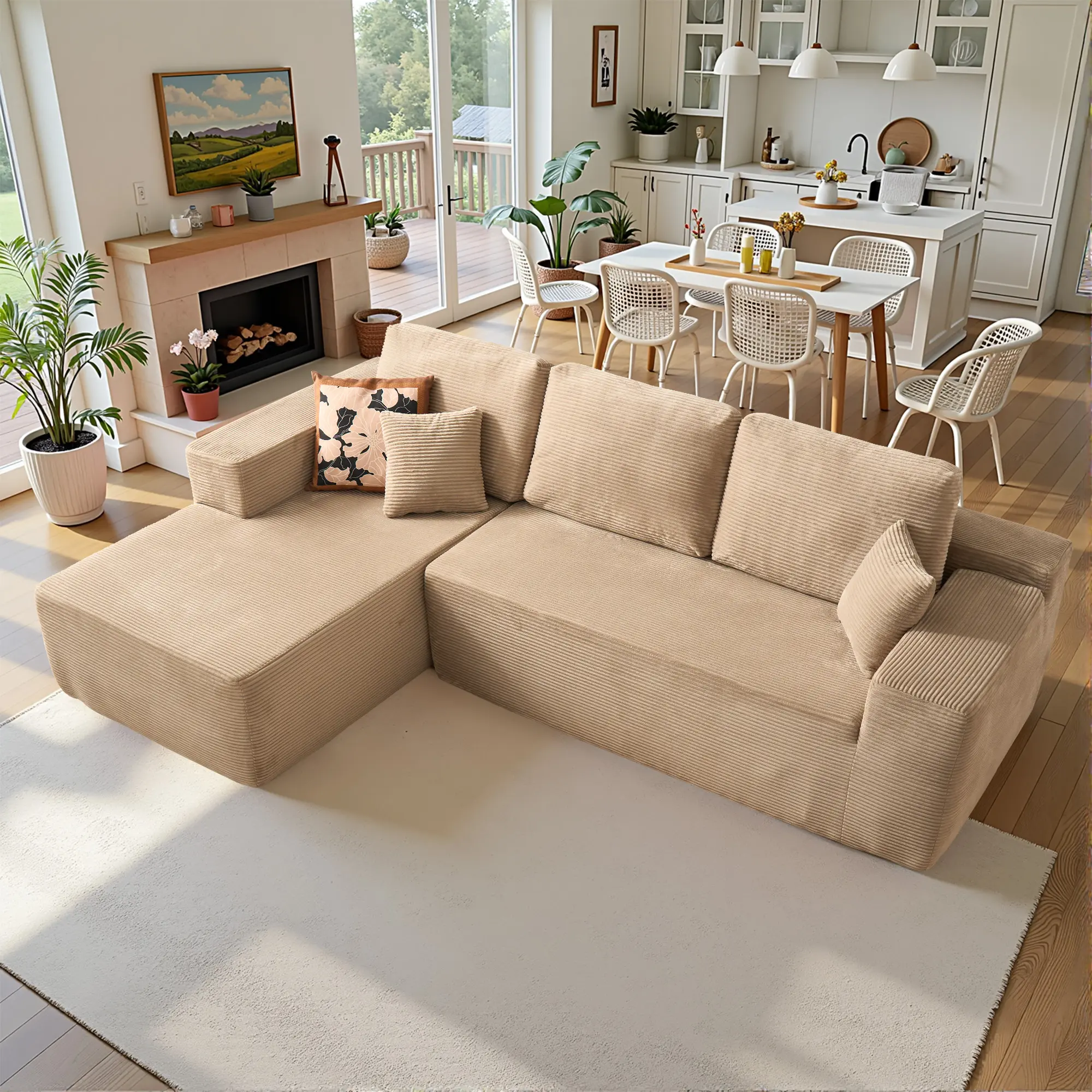 Camel Corduroy Left Chaise