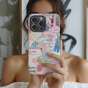 Pink patchwork pattern phone case, sturdy and durable 2-in-1 case, compatible with iPhone 17/16/15/14/13/12/11 Pro Max/Plus/Pro, Galaxy S25/S24/S23 Ultra. Durable, stylish protection, perfect for Valentine's Day or birthday gifts.