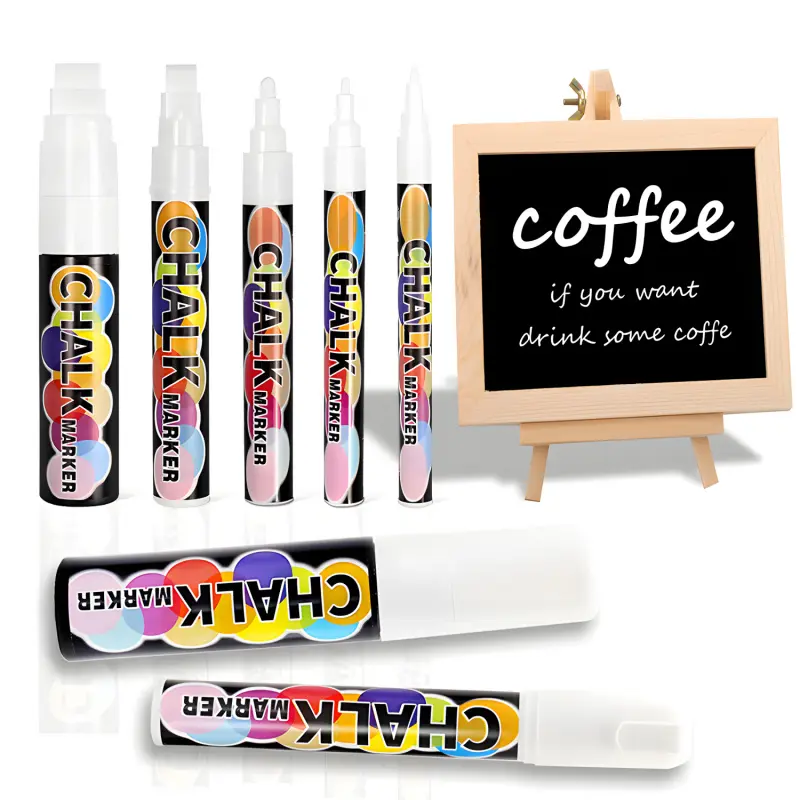 White Window Chalk Markers Pen, 5 Pack White Window Chalk Markers for Cars Glass Washable - Ideal for Use at Home, School, Office, Erasable, Dust-Free, Non-Toxic, 5 Nib Sizes (1, 3, 6, 10, 15mm)