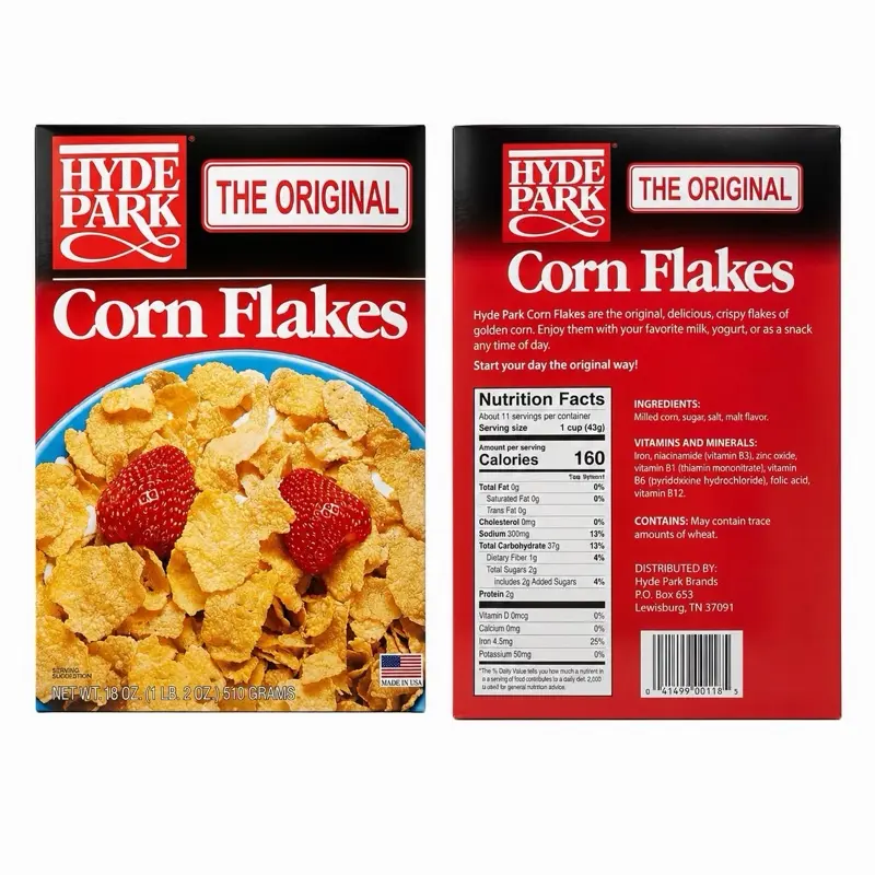 Cornflakes, Crunchy Breakfast Cereal, High-Fiber Whole Grain Cereal for Quick Morning Meals