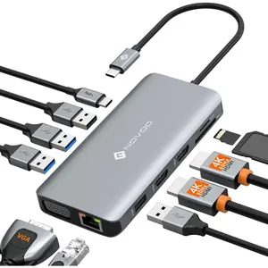 USB C Docking Station Dual HDMI Adapter, 11 in 1 Multi Display Docking Station Dual  with 2 HDMI, VGA, 100W PD, 4 USB, USB C Hub Multiport Dongle Compatible with MacBook/// Laptops