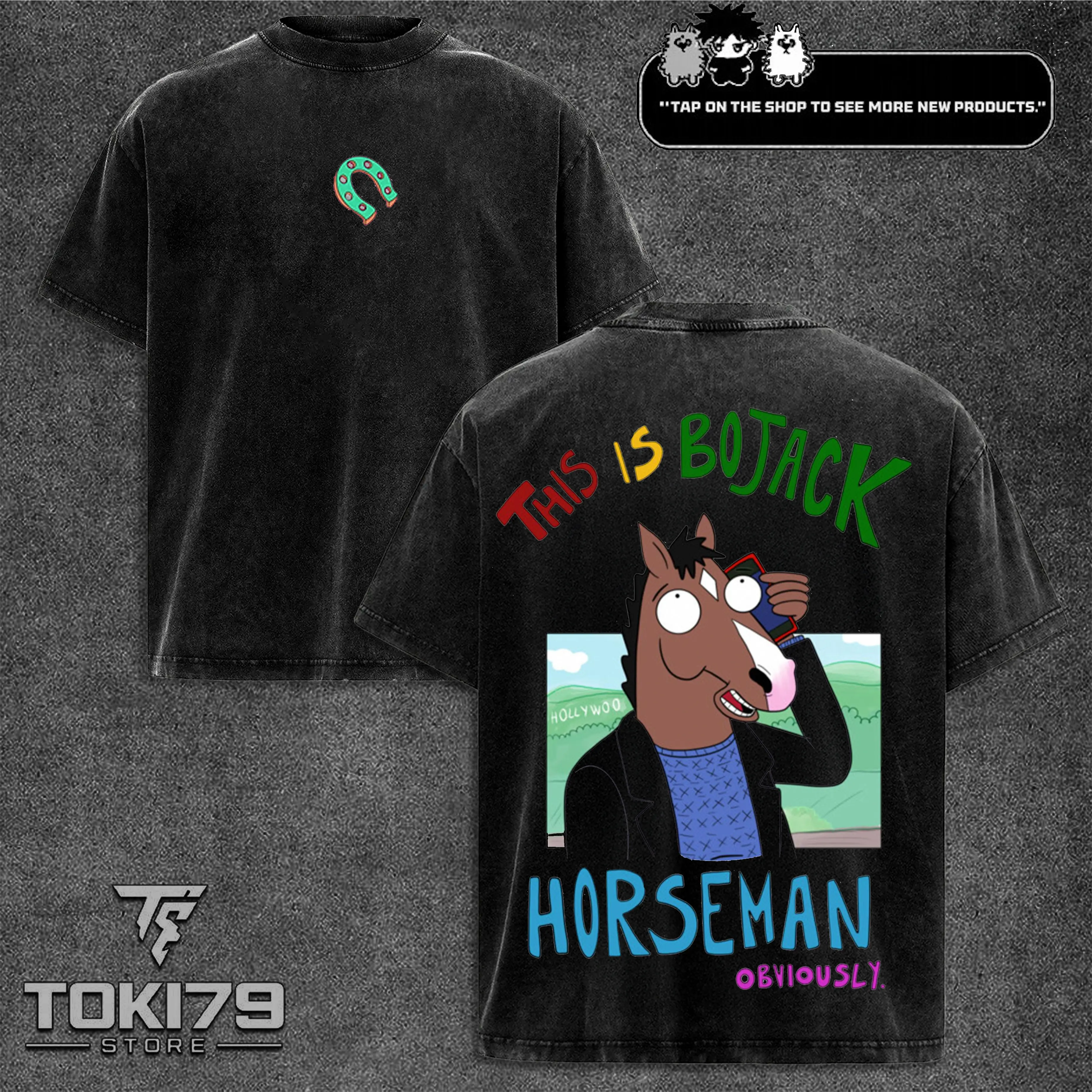 BoJack Horseman V2 Vintage Washed T-Shirt, Adult Animation Graphic Tee, Cartoon Double Printed Shirt, Washed Cotton Oversized T-Shirt, Menswear Streetwear Top