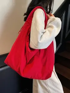 Caramel Lazy Style Large Capacity Tote Bag for Women, 2026 New Lightweight Nylon Shoulder Bag, Casual Commute Shopping Bag