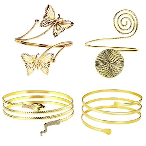 OIDEA Arm Cuff Bracelet for Women 4 Pcs Set Gold Snake Butterfly Spiral Upper Arm Bangle Boho Jewelry