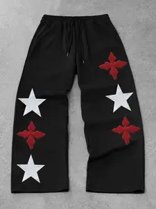Men's Streetwear Cross Star Straight Leg Sport Pants, Drawstring Fashion Trendy Simple High-End Casual Outdoor Youth Holiday Sports Casual Pants