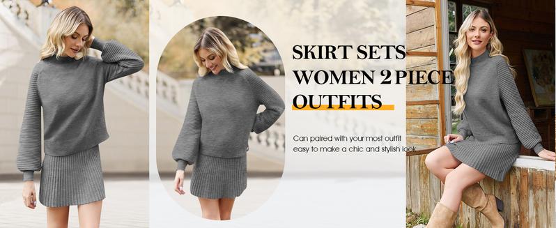 Imily Bela Women's 2 Piece Outfits 2025 Long Sleeve Mock Neck Ribbed Sweaters And Mini Skirt Two Piece Sets