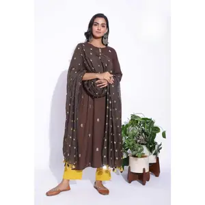 Brown Colour Mirror Work Detailing Kurta