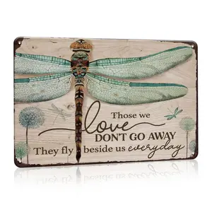 Dragonfly Inspirational Quote Metal Sign - 8x12 Inch Wall Hanging Decor with Pre-Drilled Mounting Holes for Bedroom - English Language, Those We Love Fly Beside Us Daily, Wall Art for Home & Gifts