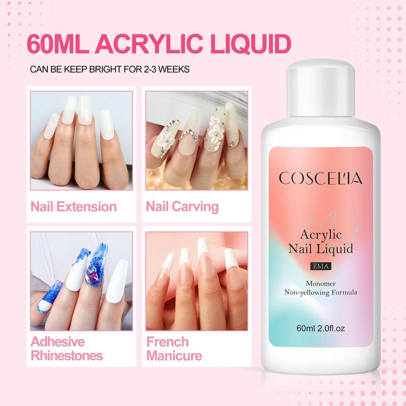 COSCELIA DIY Nail Kit - Acrylic Powder Set with Drill UV Lamp Glitter Base & Top Coat for Beginners Home Use Flawless Cutics Salon Manicure Gift