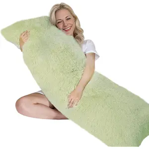 Fluffy Body Pillow, Full Body Pillows for Adults, Long Pillow for Sleeping with Removable Cover and Adjustable Filling for Side Sleeper & Pregnancy, Large and Firm, Machine Washable (Green)