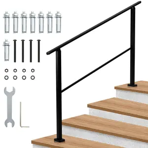 GARVEE Metal Hand Rails for Outdoor Steps, Outdoor Handrail  Stair Railing Kit, Exterior Hand Rails for Concrete Steps Porch Steps & Deck, Stair Rails for Seniors-Height Adjustable,  4 Steps