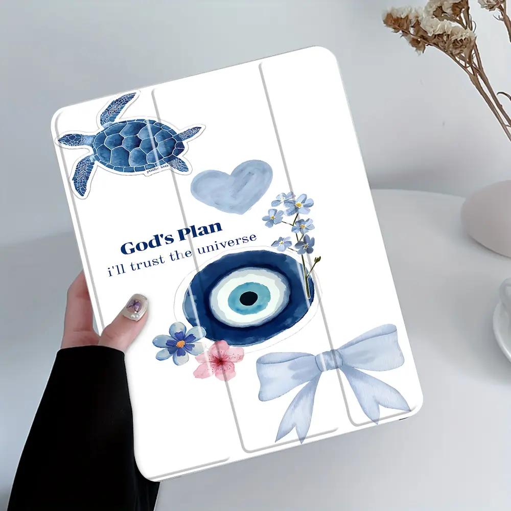 Evil Eye Faith design pattern, with adjustable stand and pen slot, foldable anti slip TPU protective case, suitable for Samsung, iPad mini, iPad Air, iPad Pro/iPad 10th generation, 11th generation and other series of iPad protective cases