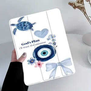 Evil Eye Faith design pattern, with adjustable stand and pen slot, foldable anti slip TPU protective case, suitable for Samsung, iPad mini, iPad Air, iPad Pro/iPad 10th generation, 11th generation and other series of iPad protective cases