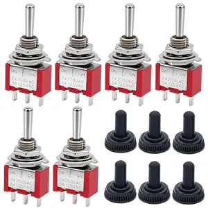 6Pcs Mini Momentary Toggle Switch SPDT 3 Position 3 Pins (0N)-Off-(ON) Miniature Toggle Switch AC 5A/125V 2A/250V Car Boat Switches with Waterproof Cap MTS-123-MZ